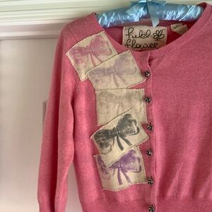 Anthropologie field flower pink bow cardigan